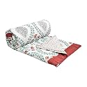 BLOCKS OF INDIA Cotton Single Size Quilt Hand Block Print for Light Winters (60x90 Inches) (RED Brick Motif)