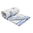 BLOCKS OF INDIA Cotton Single Size Quilt Hand Block Print for Light Winters (60x90 Inches) (Blue JAAL)