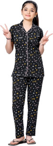 bloem girls printed cotton kids nightwear black pack of 1