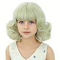 Blonde Kids Wig Short Curly Ash Blonde Bob Child Wigs with Bangs Synthetic Wigs with Wig Cap for Cosplay Party Costume