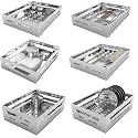 BLOO BASKET Modular Kitchen Drawer Basket Set of 6, 202 Grade Stainless Steel, Perforated Ventilated Design, Space-Saving Organization, Silver, 19" W x 20" D