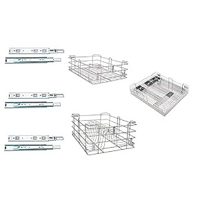 bloo basket 202 stainless steel modular kitchen basket rectangular utensils drawer basket wired 634plain434 cutlery834thali silver with channel 20 inch width  20 inch depth