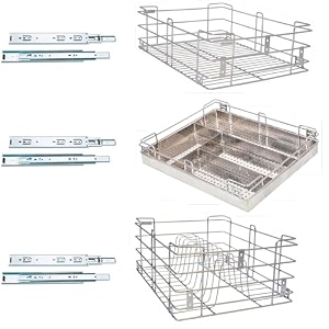 bloo basket 202 stainless steel modular kitchen basket rectangular utensils drawer basket wired 634plain434 cutlery834thali silver with channel 19 inch width  20 inch depth