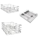 BLOO BASKET Modular Kitchen Basket, Set of 3 Baskets (Cutlery 4 in, Plain 6 in, Thali 8 in), 202 Stainless Steel Nickel-Chrome Finish, Compact Drawer Organizer, Silver, 21 in W x 20 in D