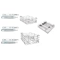 BLOO BASKET 202 Stainless Steel Modular Kitchen Basket rectangular Utensils drawer Basket Wired 6"Plain,4" Cutlery,8"Thali silver (WITH CHANNEL, 17 INCH WIDTH * 20 INCH DEPTH)