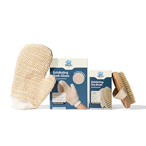 bloom dry brushing combo  1 oval brush  1 bath glove  for skin exfoliation  manages ingrown hair strawberry skin amp cellulite appearance  lymphatic drainage amp body massage