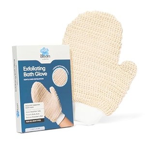 bloom exfoliating bath glove  1 glove  exfoliating gloves to reduce ingrown hair amp strawberry legs  100 ramie fabric  gently removes dead skin cells  for sensitive skin