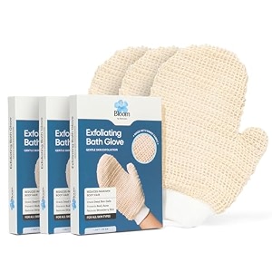 bloom by bold care exfoliating bath glove 3 gloves  exfoliating gloves to reduce ingrown hair amp strawberry legs  100 ramie fabric  gently removes dead skin cells  for sensitive skin