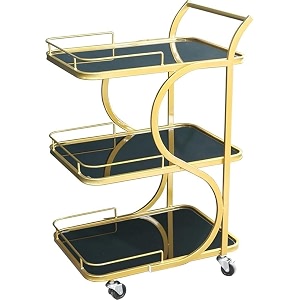 stainless steel trolley for home with wheels and handle 3 tier restaurant mobile cart for serving food kitchen trolley organizer with gold finish black