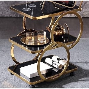 stainless steel trolley for home with wheels and handle 3 tier restaurant mobile cart for serving food kitchen trolley organizer with gold finish gold