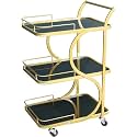 Stainless Steel Trolley for Home with Wheels and Handle 3 Tier Restaurant Mobile Cart for Serving Food Kitchen Trolley Organizer with Gold Finish (Black)