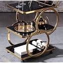 Stainless Steel Trolley for Home with Wheels and Handle 3 Tier Restaurant Mobile Cart for Serving Food Kitchen Trolley Organizer with Gold Finish (‎Gold)