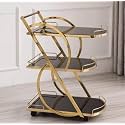 Stainless Steel Trolley for Home with Wheels and Handle 3 Tier Restaurant Mobile Cart for Serving Food Kitchen Trolley Organizer with Gold Finish (Golden)