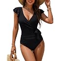Blooming Jelly Women's Tummy Control Swimsuits Slimming One Piece Bathing Suit Ruffle Wrap V Neck Swimwear