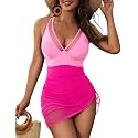 Blooming Jelly Women Mesh One Piece Swim Dress Tummy Control Swimsuit