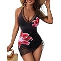 Blooming Jelly Women Mesh One Piece Swim Dress Tummy Control Swimsuit