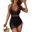 Blooming Jelly Women Mesh One Piece Swim Dress Tummy Control Swimsuit