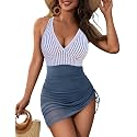 Blooming Jelly Women Mesh One Piece Swim Dress Tummy Control Swimsuit