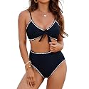 Blooming Jelly Womens High Waisted Bikini Set Tie Knot High Rise Two Piece Swimsuits Bathing Suits