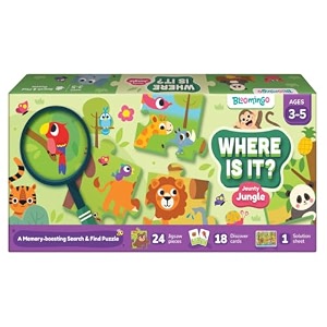 bloomingo where is it - jaunty jungle  engaging jungle search game for kids  develops observation focus amp memory  48-piece puzzle  activity book  educational gifts and puzzles for kids age 5-7