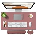 Bloss Dark Red Desk Mat, Large Mouse Pad, Non-Slip Desk Protector Mat, Leather Desk Blotter, Waterproof Desk Pad for Make Up Desk/31.5×15.7 Inch