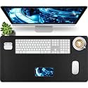 Bloss Desk Mat with Stitched Edges, Leather Large Mouse Pad, Non-Slip Desk Protector Mat, Desk Blotter, Waterproof Desk Pad for Office Home Decor/Black(31.5×15.7 Inches)