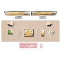 Bloss Extra Large Leather Desk Ma, 47.2" x 16.9" Non-Slip Dressing Table Cover Protector, Waterproof Student Study Desk Mat, Home Office Decor - Beige