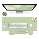 Bloss Green Leather Desk Mat with Wrist Rest, 27.6" x 13.8" Desk Pad