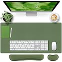 Bloss Keyboard Wrist Rest + Mouse Wrist Rest + Leather Desk Mat, Non-Slip Desk Mat Protector for Office, Home(31.5×15.7 Inches,Olive Green)