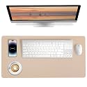Bloss Leather Desk Mat, Mouse Pad, Waterproof Small Desk Pad, Desk Matt for Desktop, Non-Slip Desk Pad Mat for Office Work/Home - Beige (27.6 x 13.8 Inches)