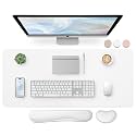 Bloss Leather Desk Pad and Keyboard Wrist Rest, Large Mouse Pad + Keyboard Pad+Mouse Wrist Support, Non-Slip Desk Mat Protector for Office, Home (35.4×15.7 Inches,White)