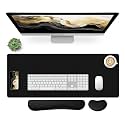 Bloss Leather Desk Pad and Keyboard Wrist Rest, Non-Slip Large Mouse Pad + Keyboard Pad + Mouse Wrist Support, Desk Mat Protector for Office, Home(27.6" x 13.8", Black)