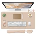 Bloss Leather Desk Pad and Keyboard Wrist Rest, Large Mouse Pad + Keyboard Pad+Mouse Wrist Support, Non-Slip Desk Mat Protector for Office, Home(31.5×15.7 Inches,Beige)