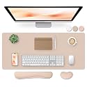 Bloss Leather Desk Pad and Keyboard Wrist Rest, Large Mouse Pad + Keyboard Pad+Mouse Wrist Support, Non-Slip Desk Mat Protector for Office, Home (35.4×15.7 Inches,Beige)