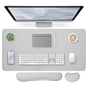 Bloss Leather Desk Pad and Keyboard Wrist Rest, Large Mouse Pad + Keyboard Pad+Mouse Wrist Support, Non-Slip Desk Mat Protector for Office, Home(35.4×15.7 Inches, Light Grey)