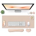 Bloss Leather Desk Pad and Keyboard Wrist Rest, Large Mouse Pad + Keyboard Pad+Mouse Wrist Support, Non-Slip Desk Mat Protector for Office, Home(27.6" x 13.8", Beige)