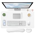 Bloss Leather Desk Pad and Keyboard Wrist Rest, Large Mouse Pad + Keyboard Pad+Mouse Wrist Support, Non-Slip Desk Mat Protector for Office, Home(31.5×15.7 Inches,White)