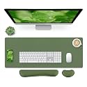 Bloss Leather Mouse Pad with Wrist Rest, Large Mousepad + Keyboard Pad, Non-Slip Desk Mat for Office, Home(27.6" x 13.8", Olive Green)