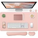 Bloss Pink Desk Mat and Keyboard Wrist Rest, Non-Slip Large Mouse Pad + Keyboard Pad + Mouse Wrist Support, Computer Mat Protector for Office, Home(27.6" x 13.8")
