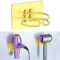 Blow Dryer Holder Wall Mounted, Hair Dryer Holder Stand for Most Hair Dryers Organizer and Storage, Self Adhesive Hairdryer Hanger Rack for Bathroom and Cabinet, Gold