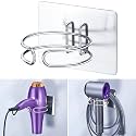 Blow Dryer Holder Wall Mounted, Hair Dryer Holder Stand for Most Hair Dryers Organizer and Storage, Self Adhesive Hairdryer Hanger Rack for Bathroom and Cabinet, Silver