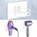 Blow Dryer Holder Wall Mounted, Hair Dryer Holder Stand for Most Hair Dryers Organizer and Storage, Self Adhesive Hairdryer Hanger Rack for Bathroom and Cabinet, White