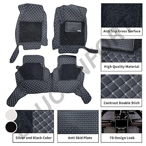 premium 7d car mat full set for tata nexon model 2017-2025  luxury leather double car floor mat complete set  100 waterproof and washable  color  silver-black