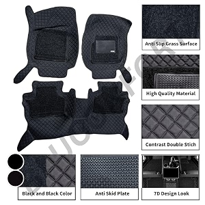 premium 7d car mat full set  luxury leather double car floor mat complete set  100 waterproof and washable  color  black-golden black-black tata punch