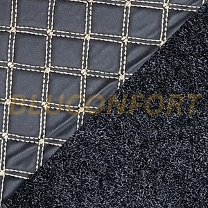 premium 7d car mat full set for hyundai alcazar 7-seater model 2021-2025 luxury leather double car floor mat complete set  100 waterproof and washable  color  golden-black