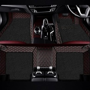 premium 7d car mat full set for innova hycross 7 seater model 2023-2025  luxury leather double car floor mat complete set  100 waterproof and washable  color  red-black