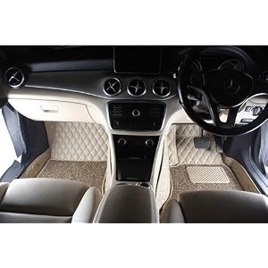 premium 7d car mat full set for toyota fortuner model 2017-2025  luxury leather double car floor mat complete set  100 waterproof and washable  color  beige-beige