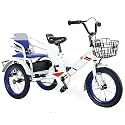 Blue,18 inches, Kids Double Seats Bike,Leisure Pedal Tricycle with Back Seat Large Capacity and Deep Storage Basket for Children Playground Sports Cruiser Bikes