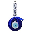 Blue Beads Diwali Gift Feng Shui Vastu Blue Big Glass Evil Eye Door Hanging Nazar Suraksha Protection Good Luck Gifting Home/Office (X Large), Turkish Amulet Decoration (Silver)-Metal