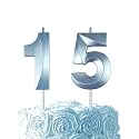 Blue Birthday Number 15 Candles for Wedding Party Cake Decorations